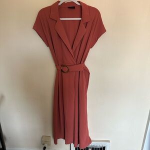 Dusty Rose/Reddish Pink Belted Wrap MIDI Dress